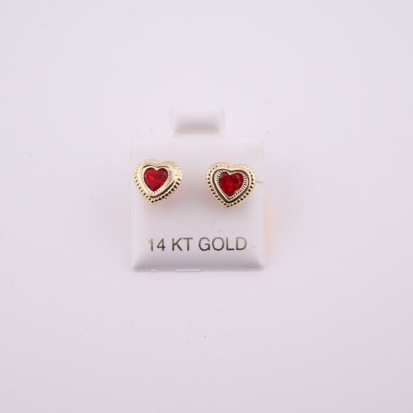 Women's 14k Gold Heart Red CZ Stud Earrings Secure‎ Screw Backing Jewelry *** - Picture 1 of 10